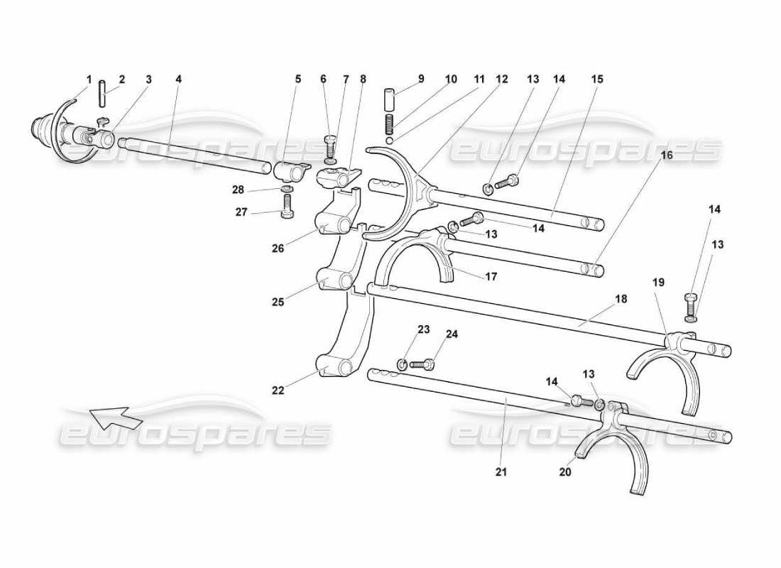 lamborghini murcielago lp670 diagrama de piezas de varillas y horquillas de cambio
