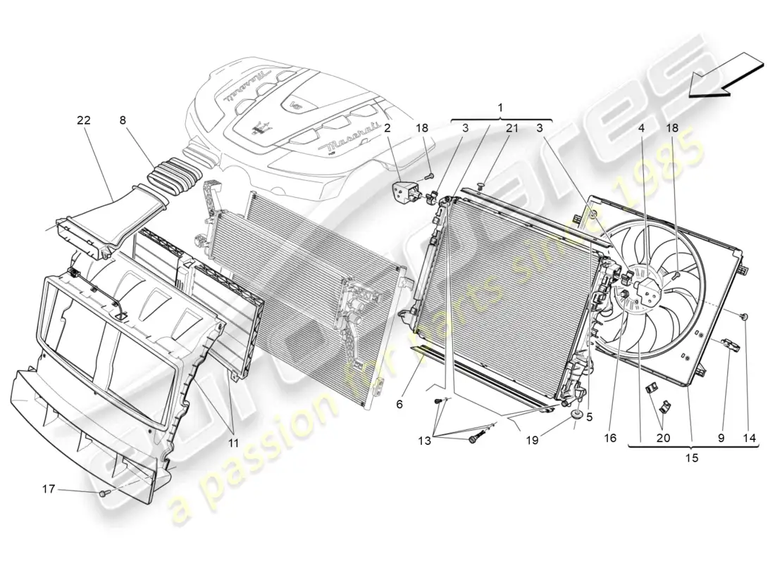 maserati levante (2020) refrigeración: radiadores de aire y conductos diagrama de piezas