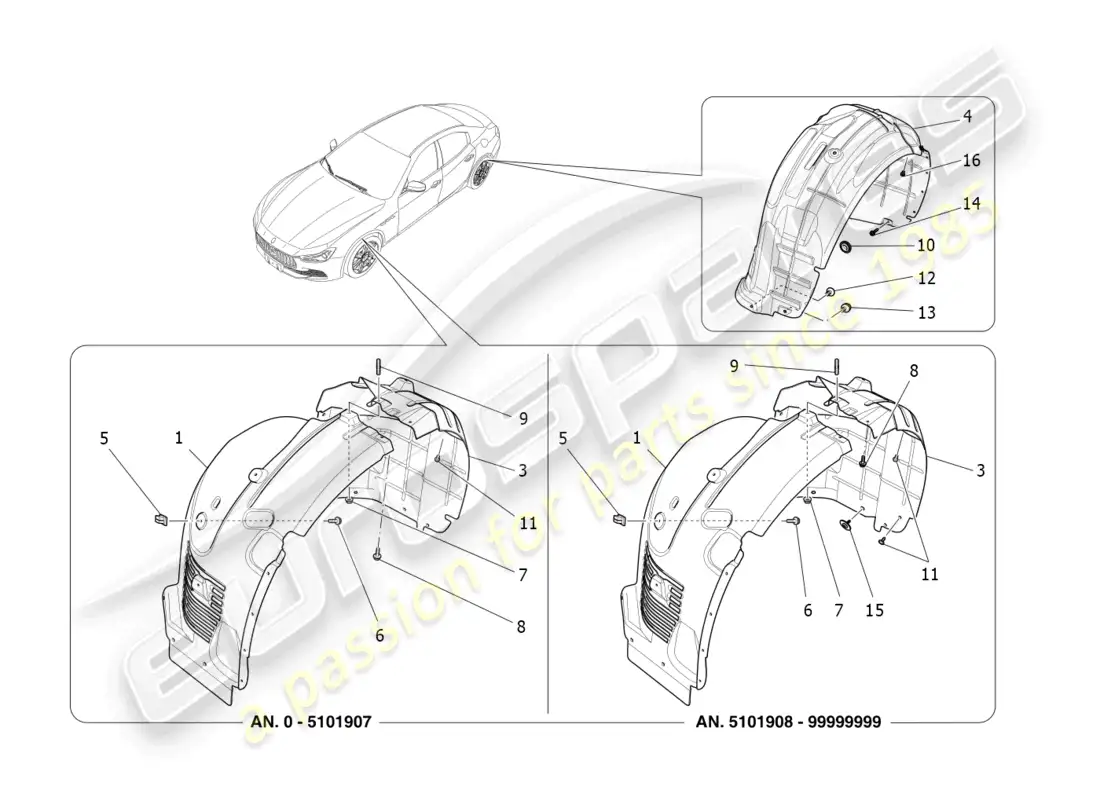 maserati ghibli (2017) rueda y tapas diagrama de piezas