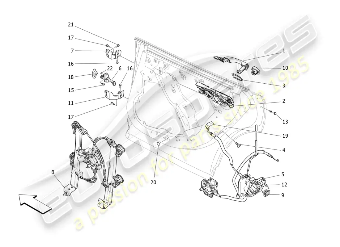 maserati levante gt (2022) puertas traseras: mecanismos diagrama de piezas