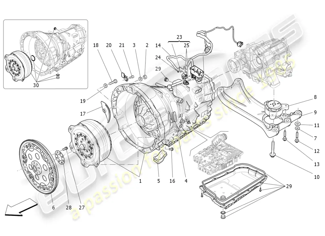 maserati ghibli (2016) carcasas de caja de cambios diagrama de piezas