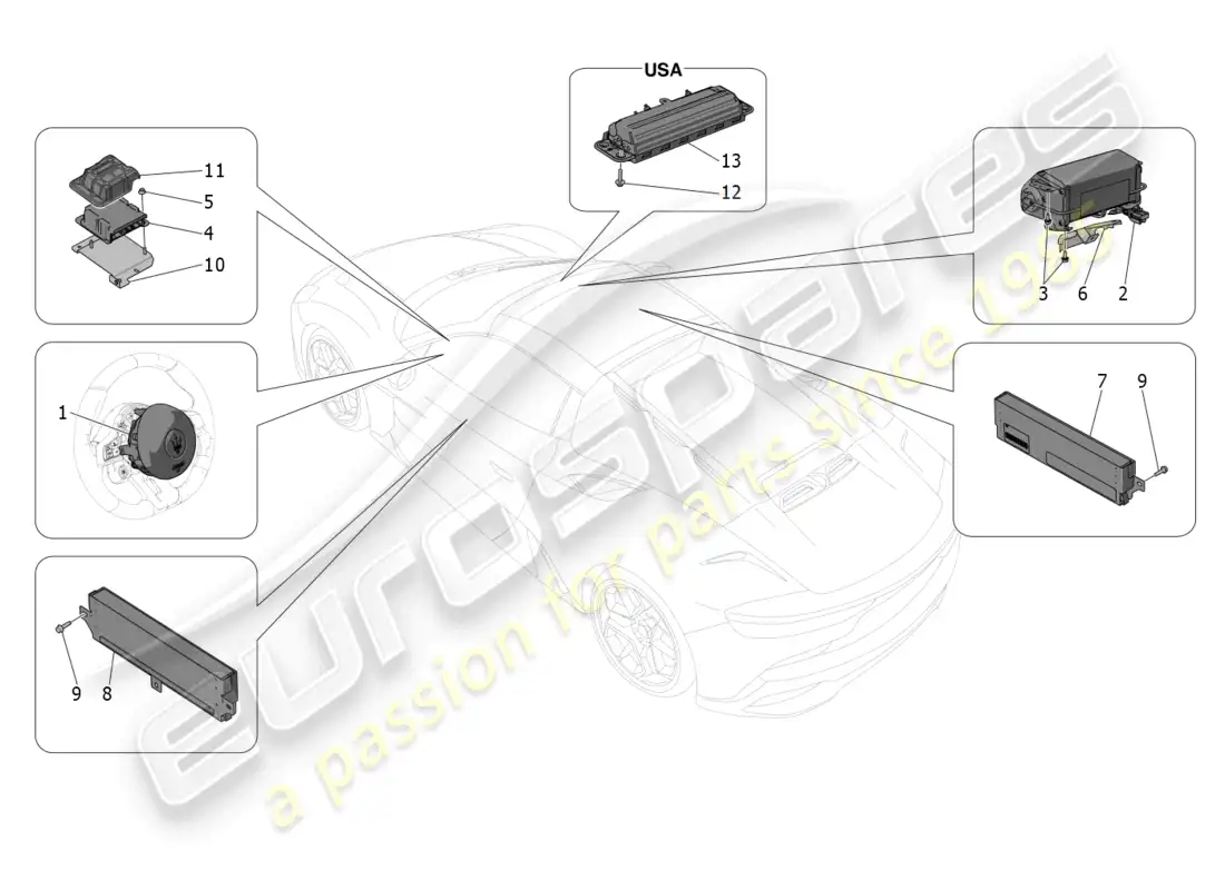 maserati mc20 cielo (2023) sistema de bolsas de aire diagrama de piezas