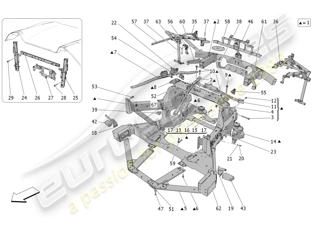 maserati mc20 cielo (2023) chasis trasero diagrama de piezas