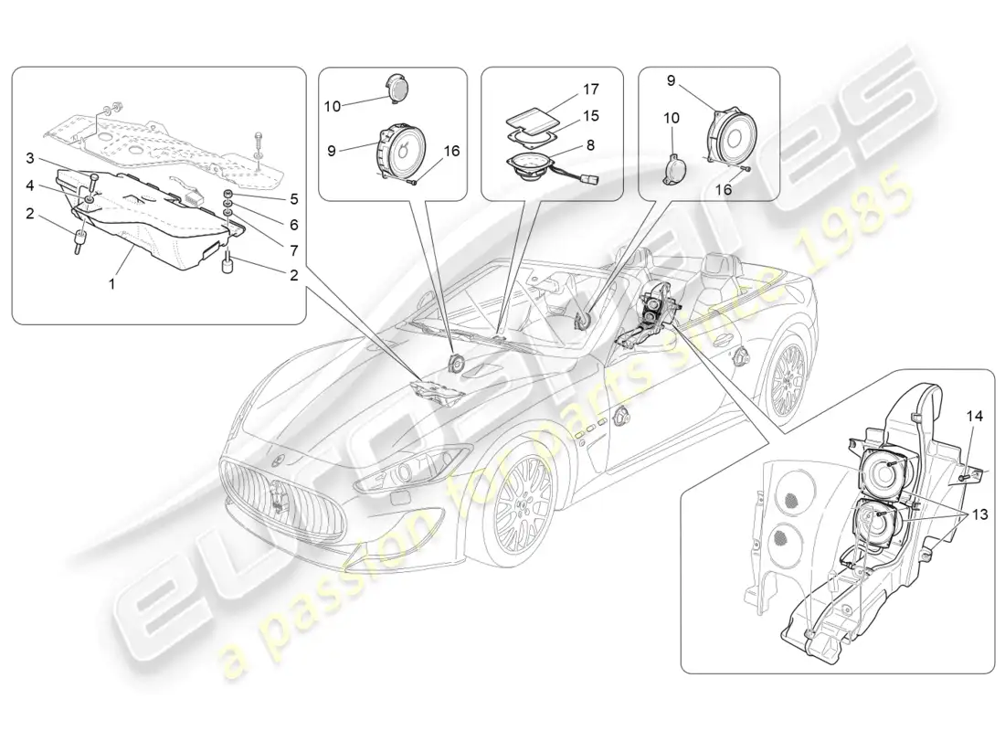 maserati grancabrio mc (2013) sistema de difusión de sonido diagrama de piezas