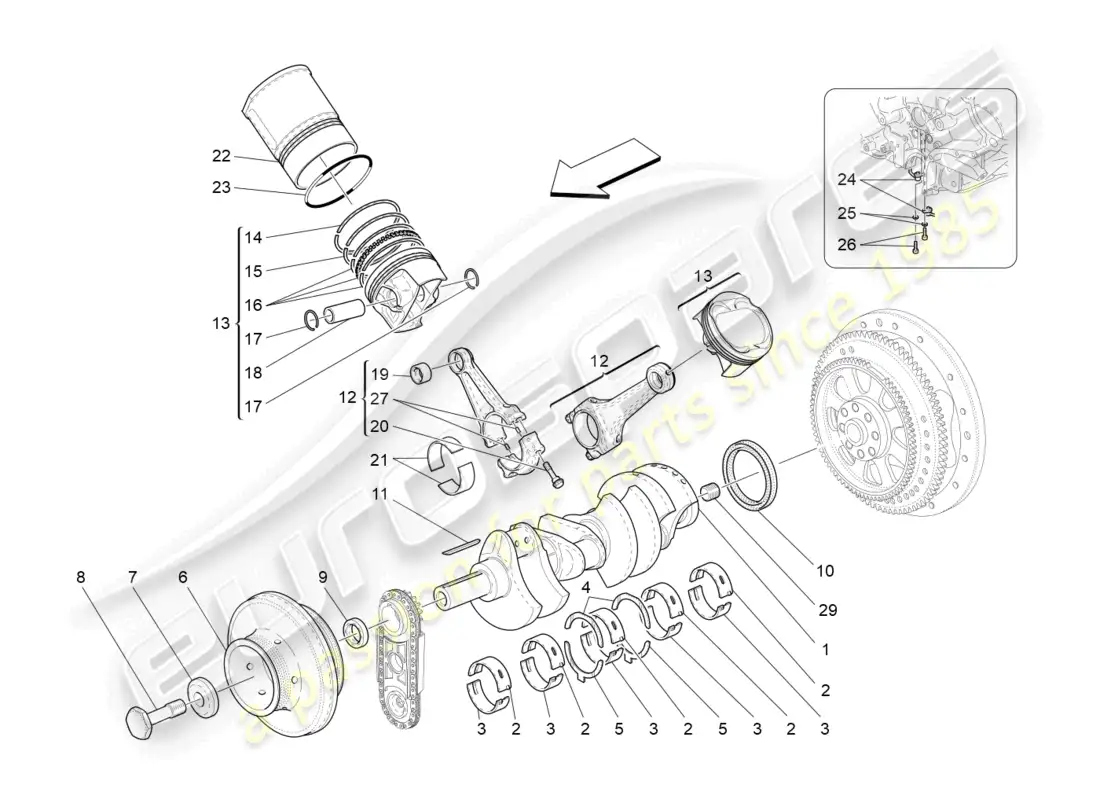 maserati grancabrio mc (2013) mecanismo de manivela diagrama de piezas