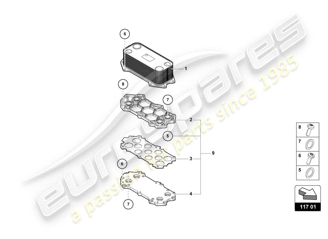 lamborghini 2019 (lp610-4 coupe) diagrama de piezas del enfriador de aceite de engranajes