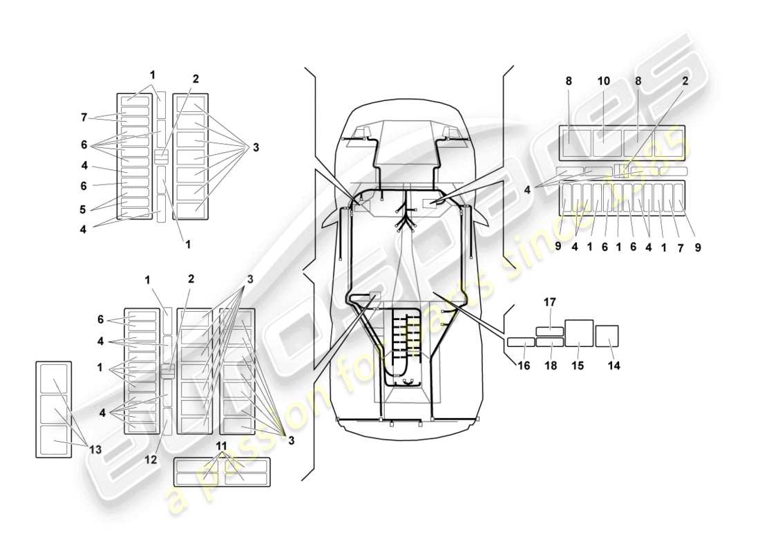 lamborghini murcielago coupe (2003) diagrama de piezas de electricidad central