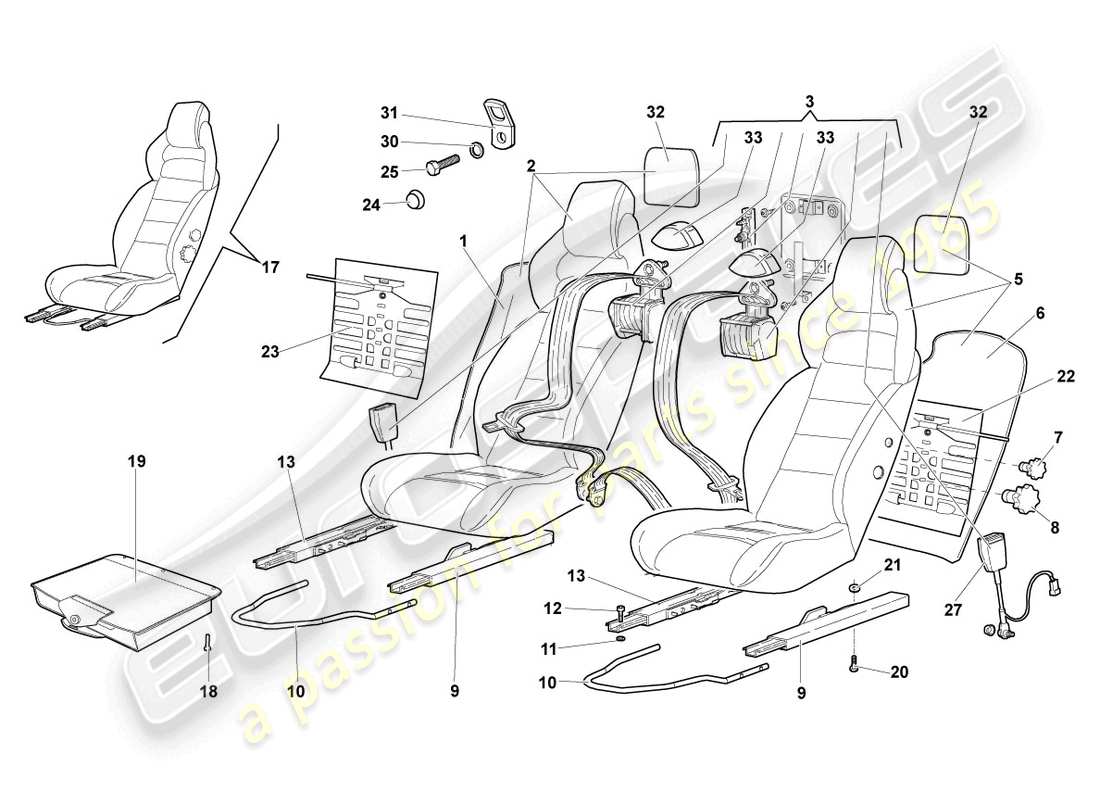 lamborghini murcielago coupe (2003) asiento completo diagrama de pieza