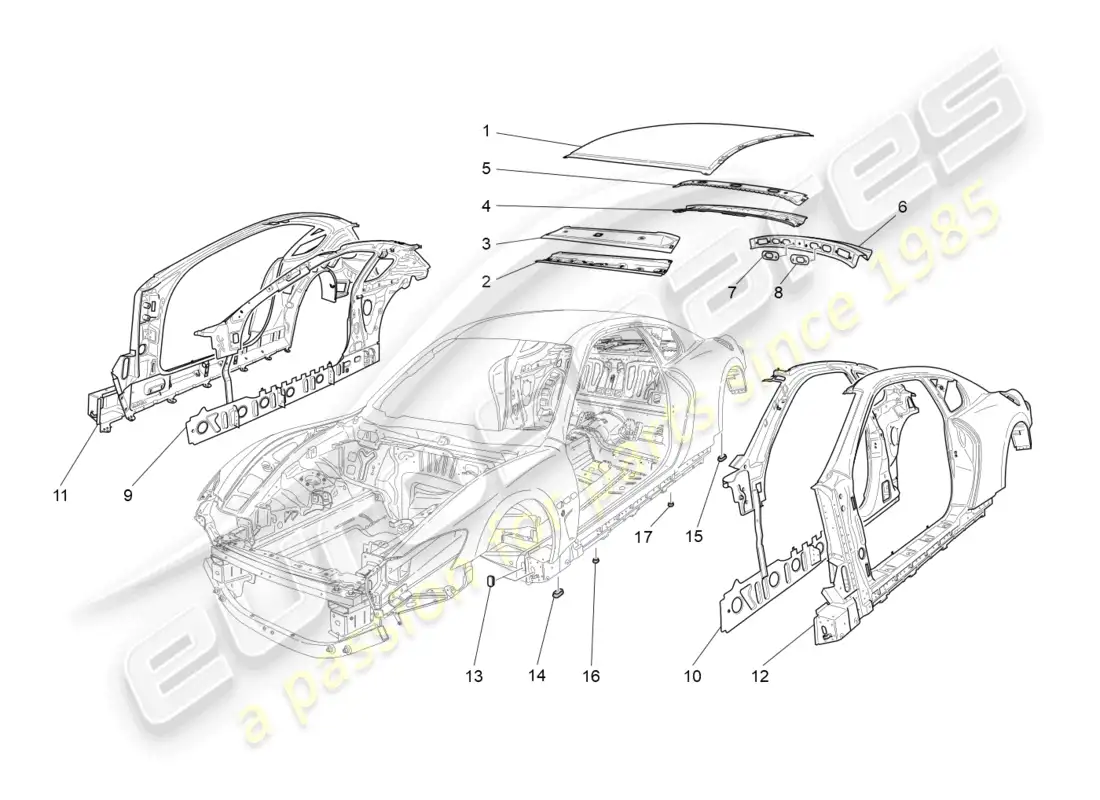 maserati granturismo mc stradale (2013) carrocería y paneles exteriores centrales diagrama de piezas