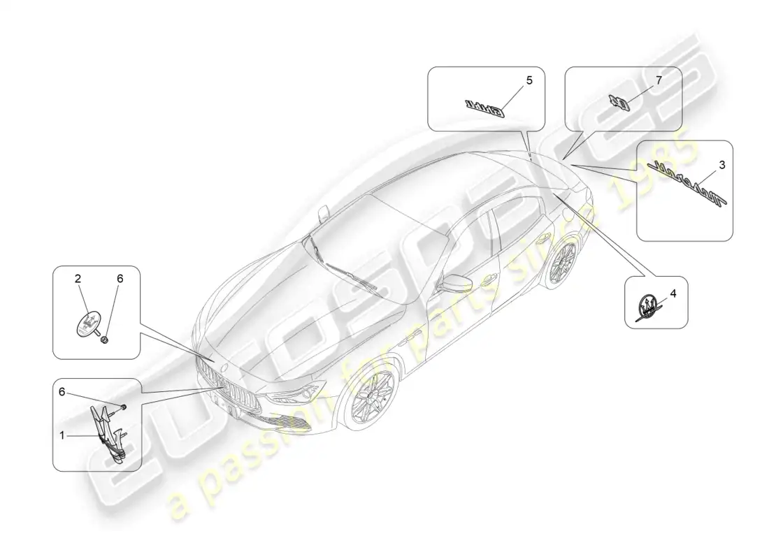 maserati ghibli (2014) acabados, marcas y símbolos diagrama de piezas