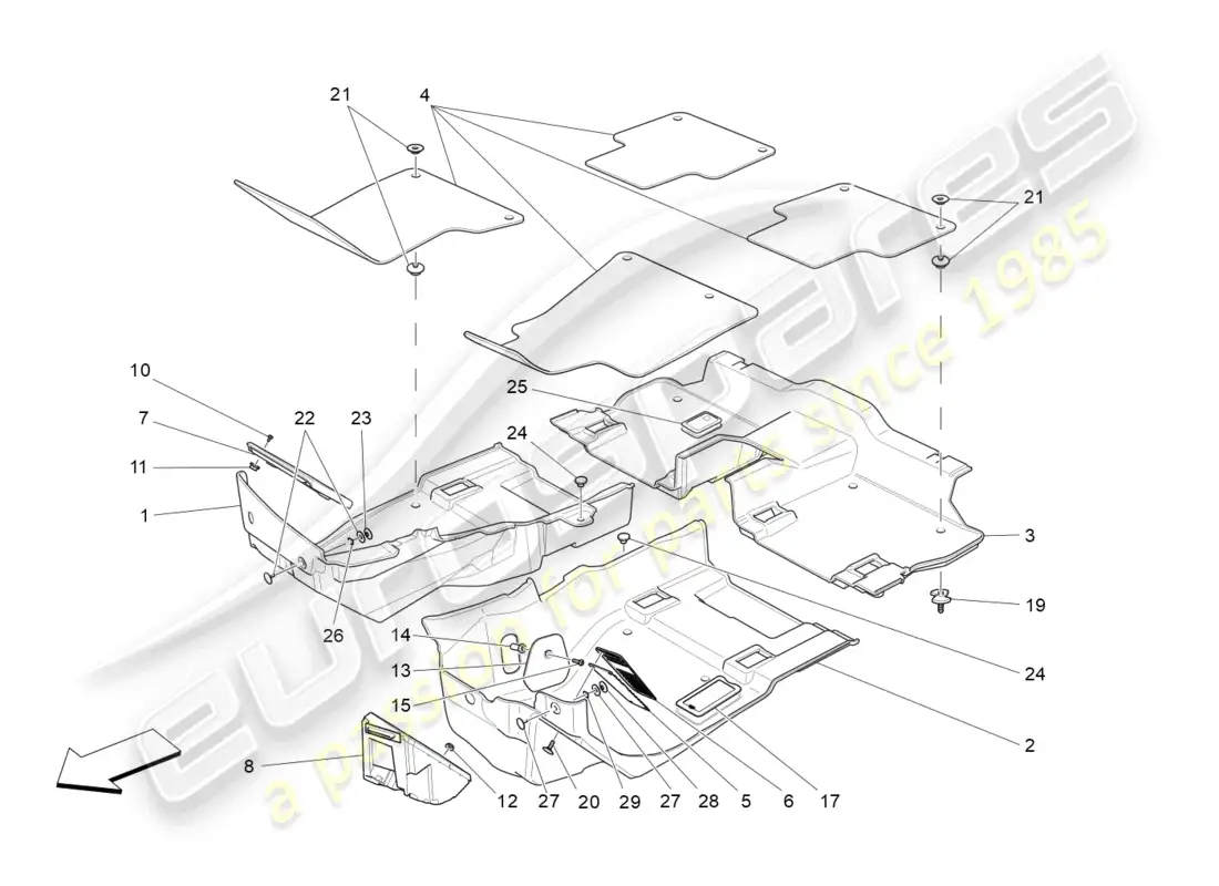 maserati levante (2017) alfombrillas del habitáculo diagrama de piezas