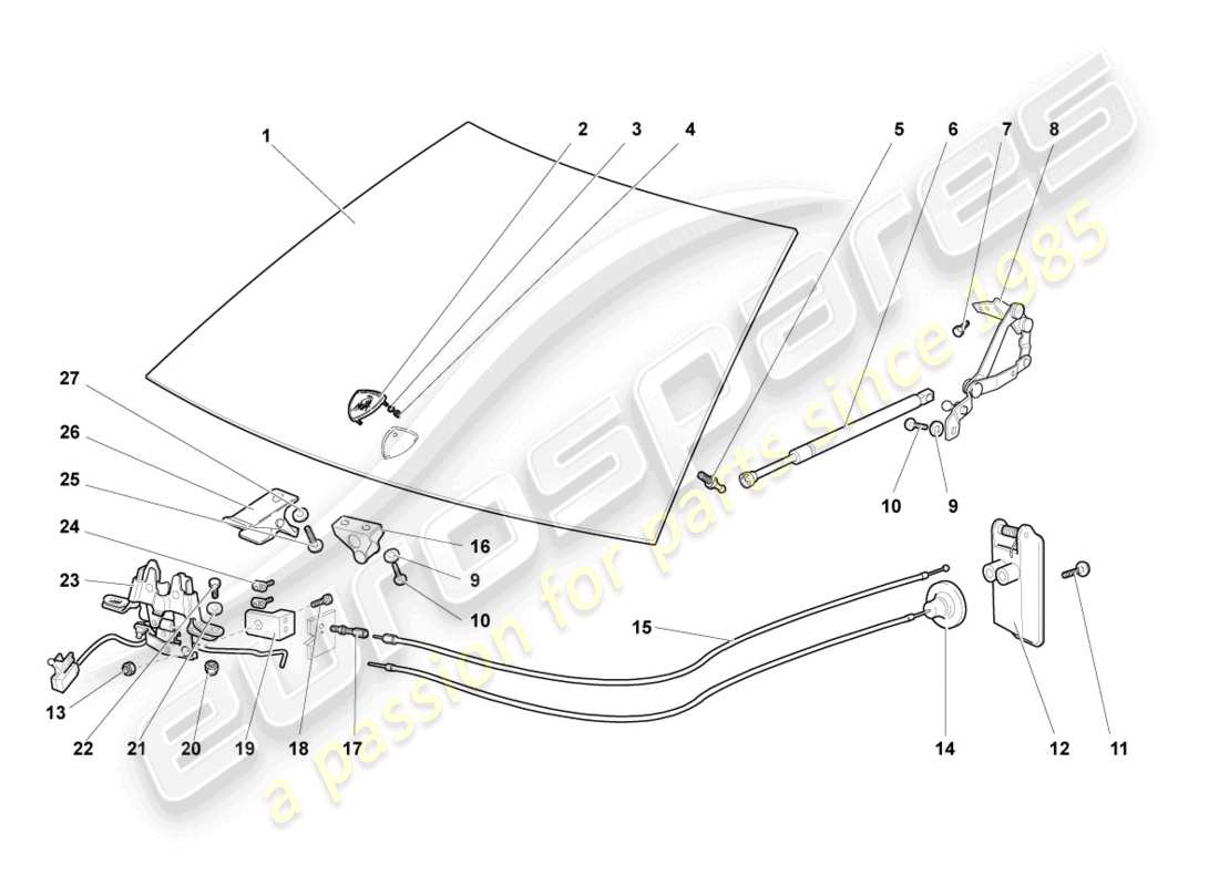 lamborghini murcielago coupe (2003) capó diagrama de piezas