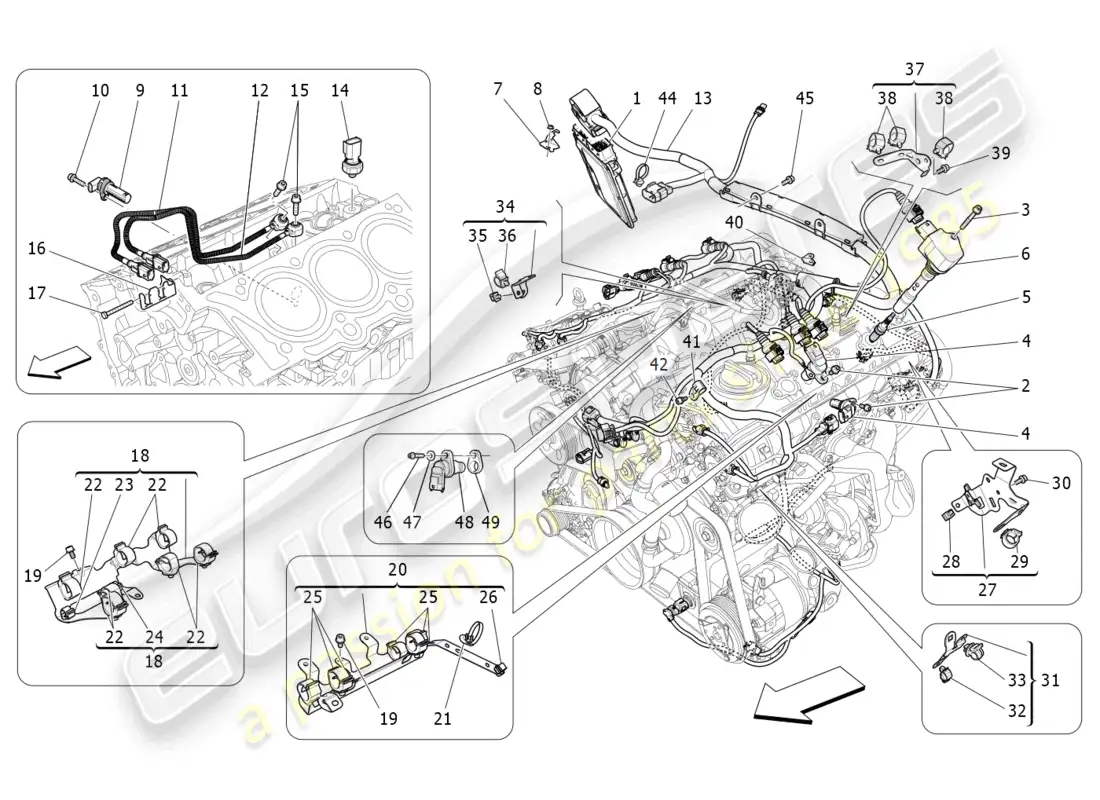 maserati ghibli (2016) control electrónico: control de inyección y distribución del motor diagrama de piezas