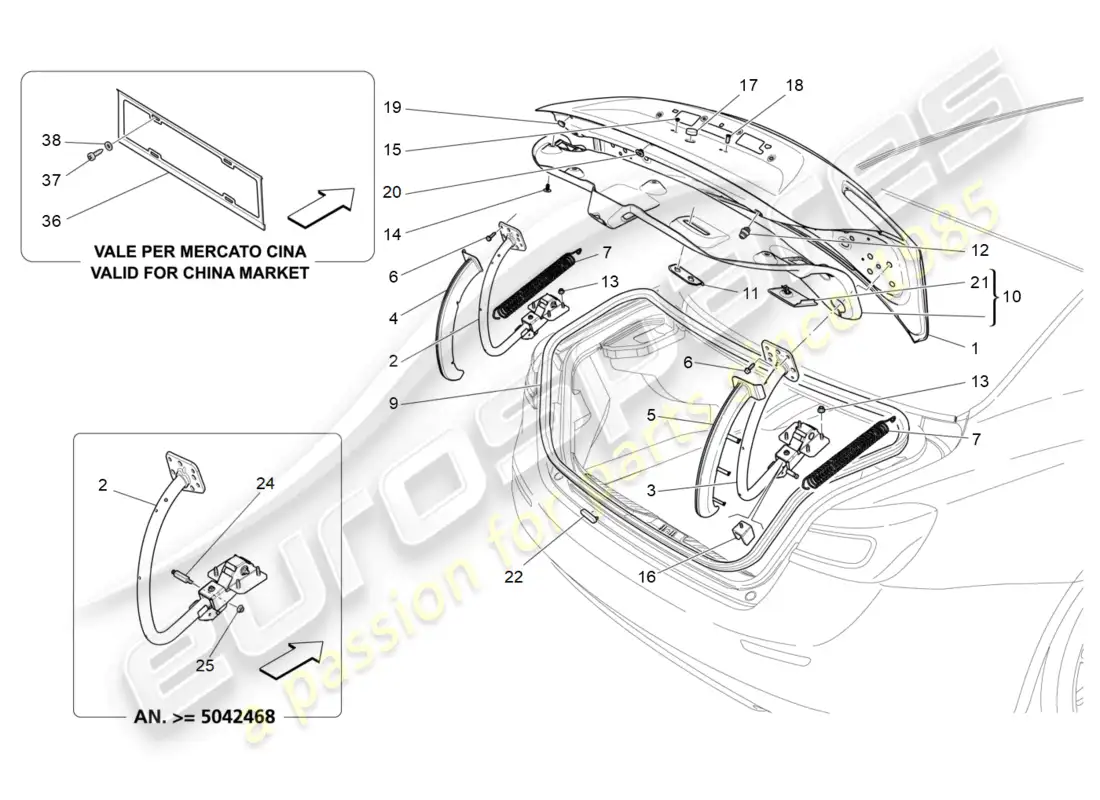 maserati ghibli (2016) rear lid diagrama de piezas