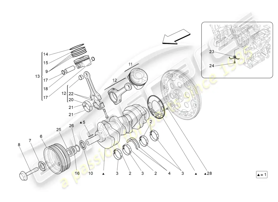 maserati levante gt (2022) mecanismo de manivela diagrama de piezas