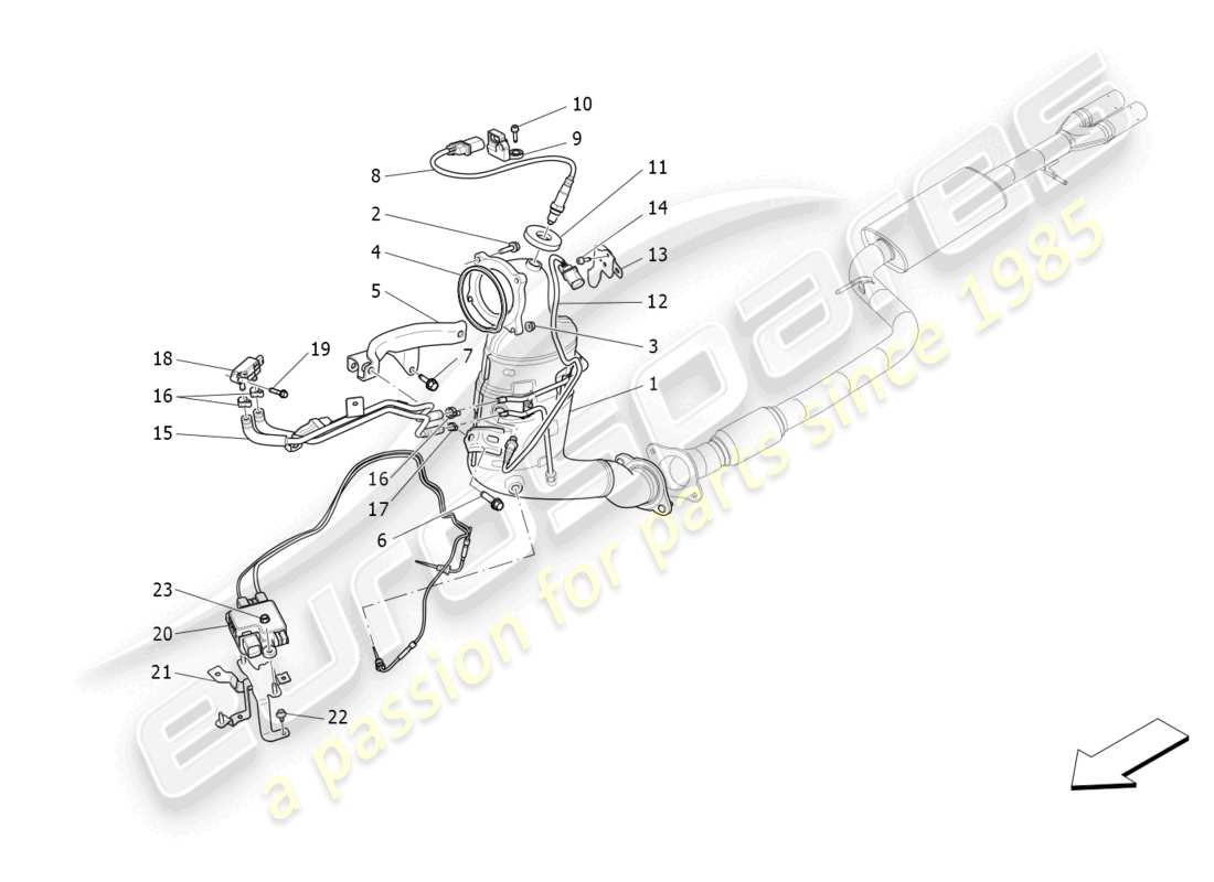 maserati levante gt (2022) convertidores precatalíticos y convertidores catalíticos. diagrama de piezas