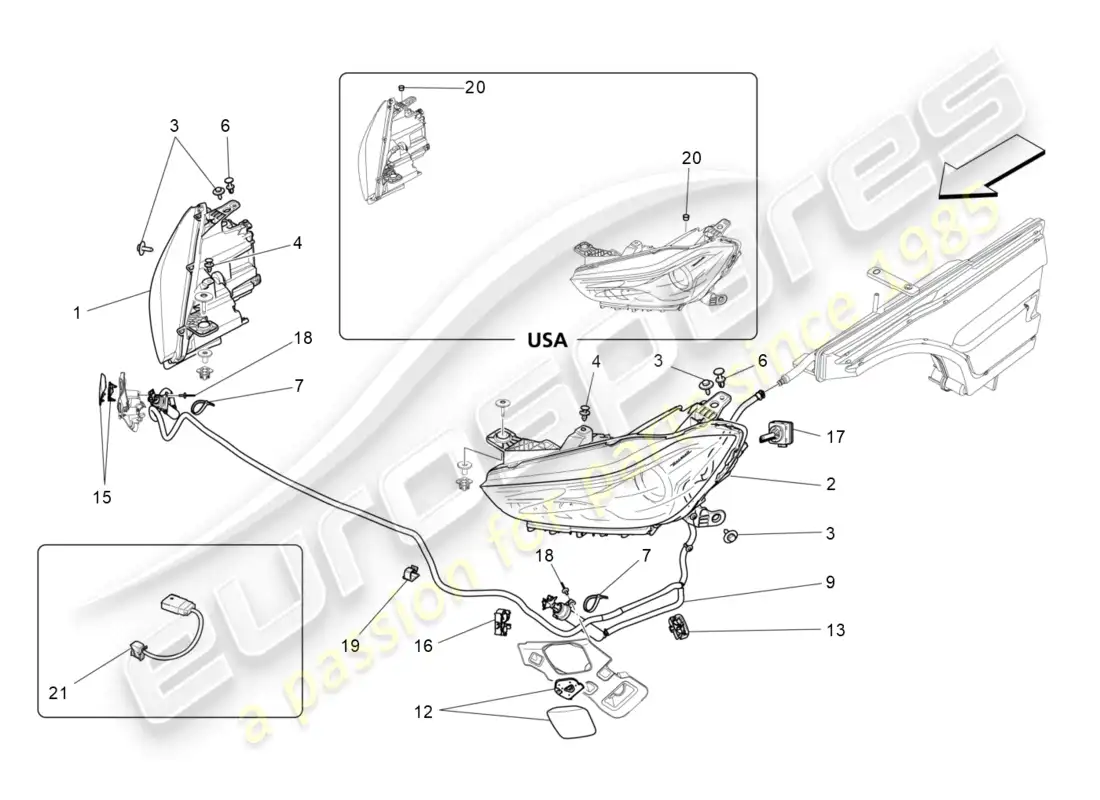 maserati ghibli (2016) grupos de faros diagrama de piezas