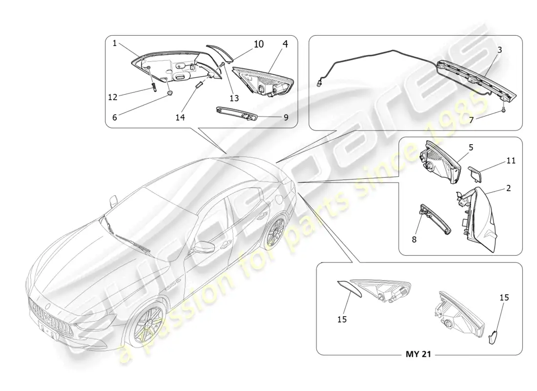 maserati ghibli (2016) grupos de luces traseras diagrama de piezas