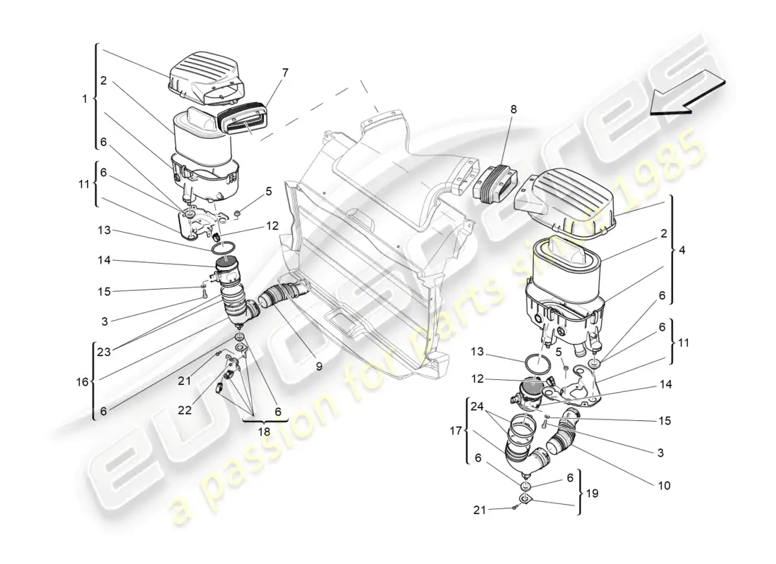maserati ghibli (2015) filtro de aire, toma de aire y conductos diagrama de piezas