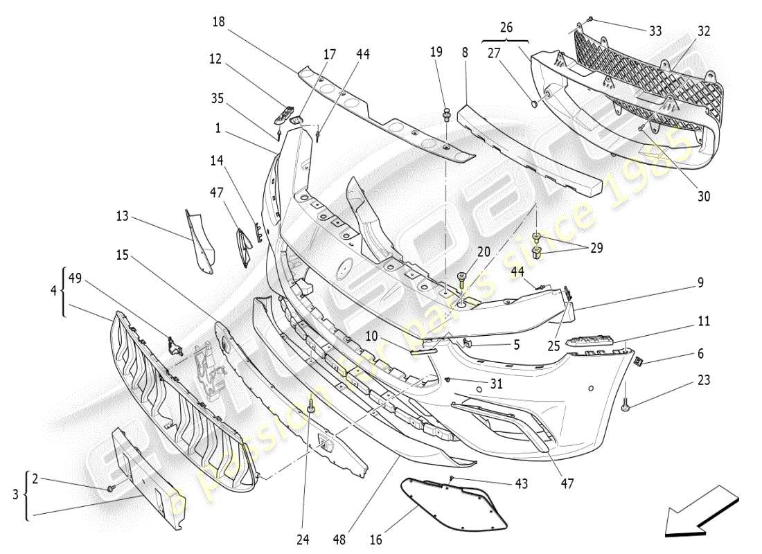 maserati ghibli (2020) parachoques delantero diagrama de piezas
