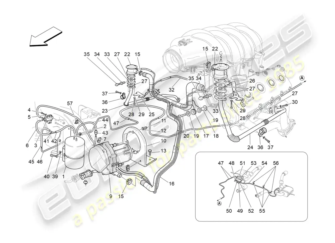 maserati granturismo mc stradale (2013) sistema de aire adicional diagrama de piezas