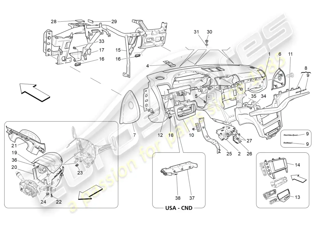 maserati grancabrio mc (2013) unidad de tablero diagrama de piezas