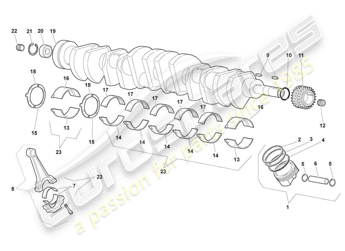 lamborghini murcielago coupe (2004) cigüeñal diagrama de piezas