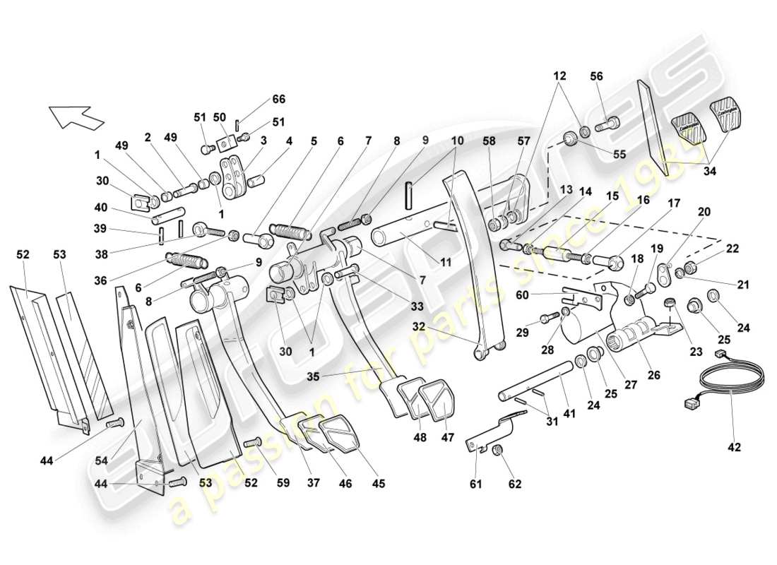 lamborghini murcielago coupe (2003) freno y aceleración. palanca mecanica. diagrama de piezas