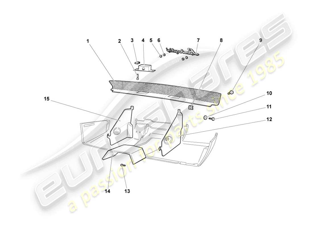 lamborghini murcielago coupe (2003) placa deflectora de calor para parachoques trasero esquema de piezas