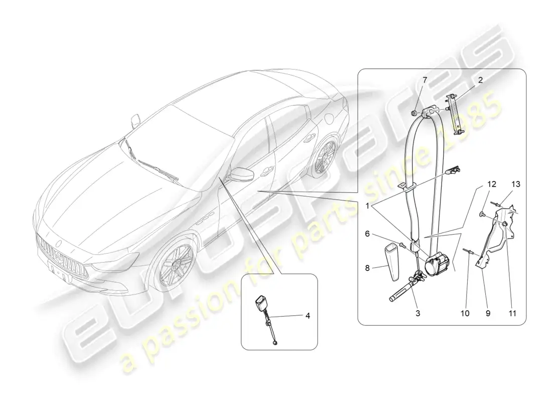 maserati ghibli (2014) cinturones de seguridad delanteros diagrama de piezas