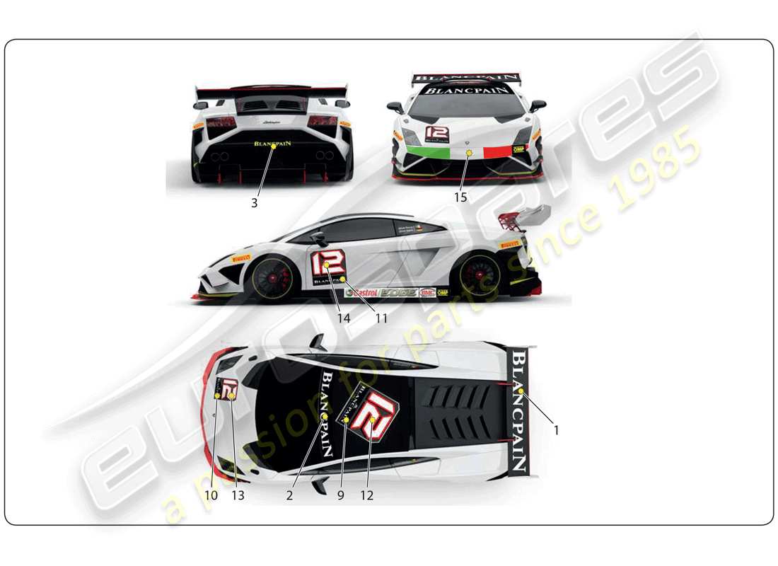 lamborghini super trofeo (2009-2014) pegatina diagrama de piezas