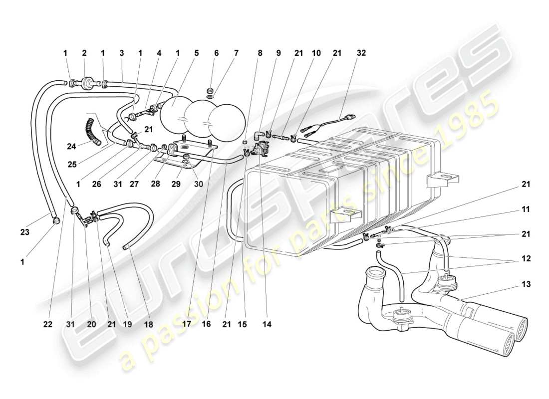 lamborghini murcielago coupe (2003) diagrama de piezas del sistema de vacío