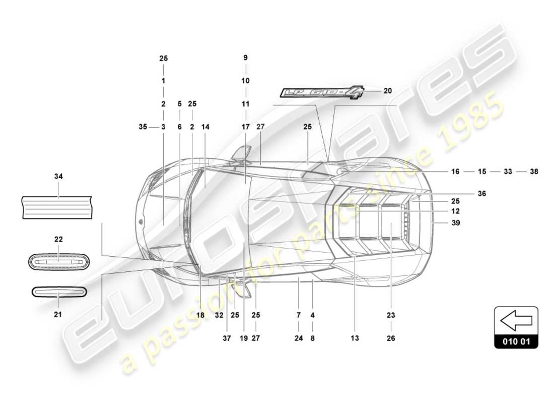 lamborghini lp610-4 spyder (2018) inscripciones/letras diagrama de piezas