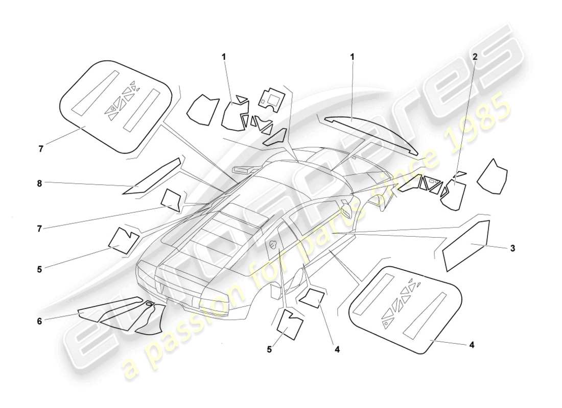 lamborghini murcielago coupe (2002) protección contra llama lhd diagrama de pieza