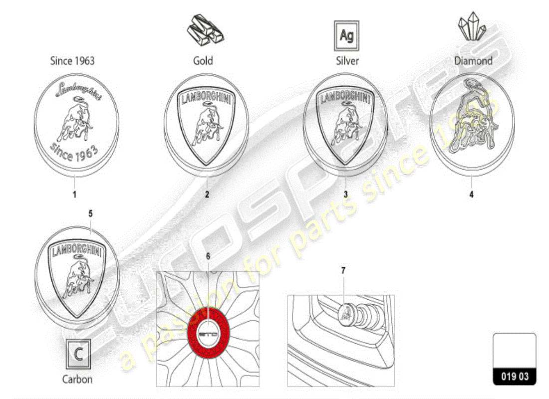 lamborghini accessories (performante coupe) diagrama de piezas de la tapa del cubo