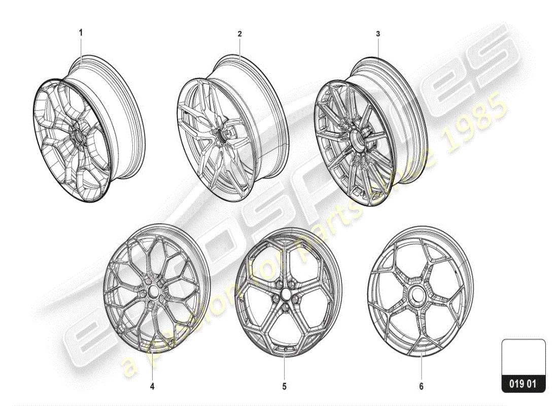 lamborghini huracan lp610-4 coupe (accessories) diagrama de piezas de llanta de aluminio