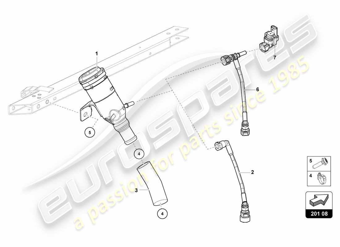 lamborghini performante coupe (2020) diagrama de piezas del cuello de llenado de combustible