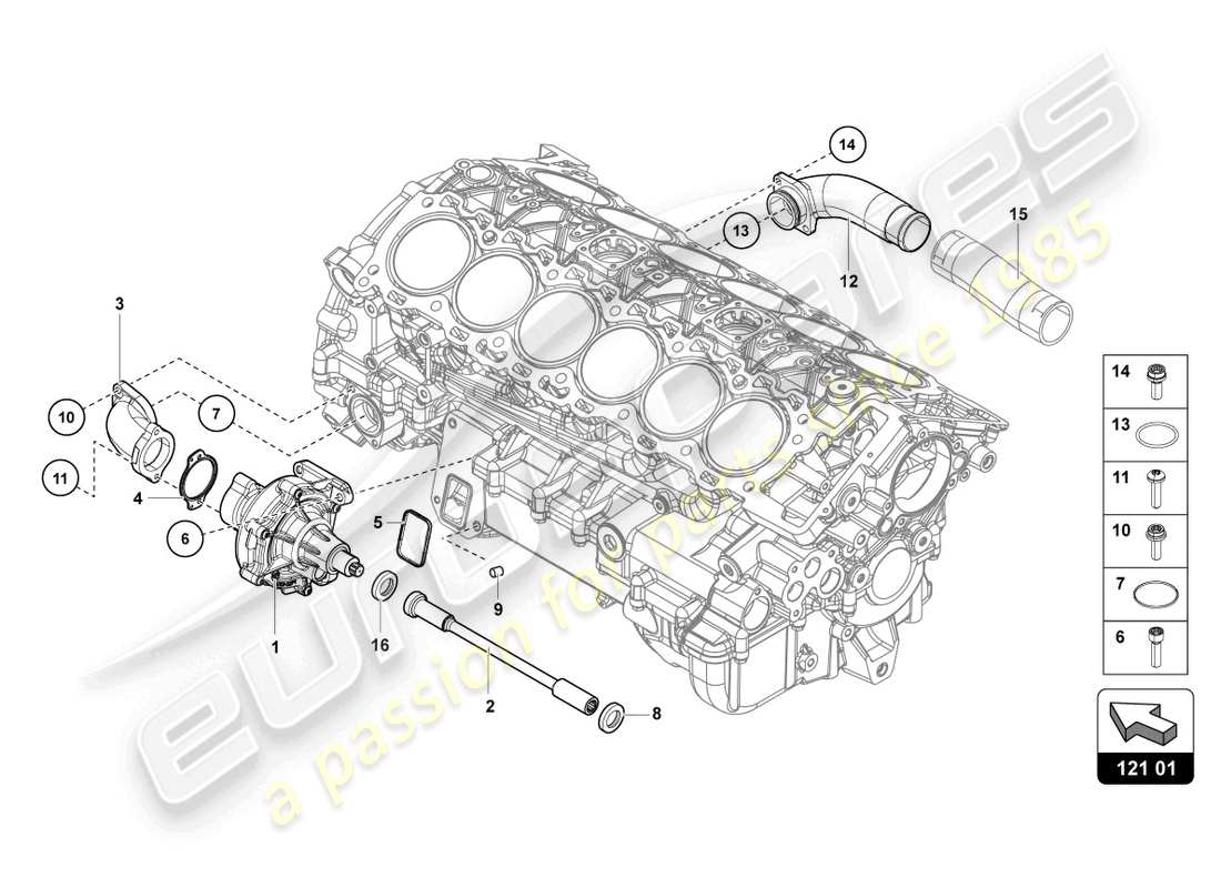 lamborghini 2017 (lp700-4 roadster) diagrama de piezas de la bomba de refrigerante