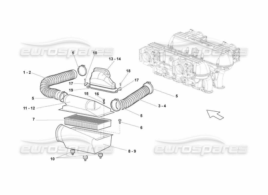 lamborghini murcielago lp670 diagrama de piezas de la caja del filtro de aire
