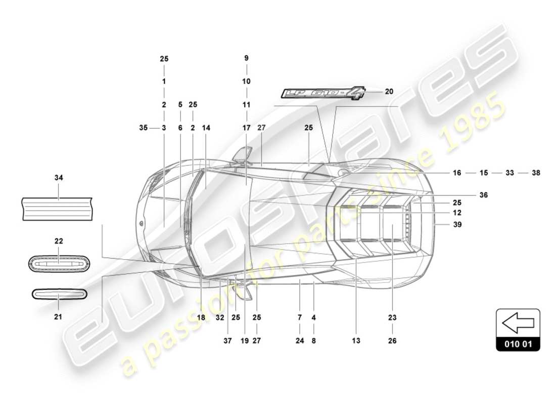 lamborghini lp580-2 coupe (2019) inscripciones/letras diagrama de piezas