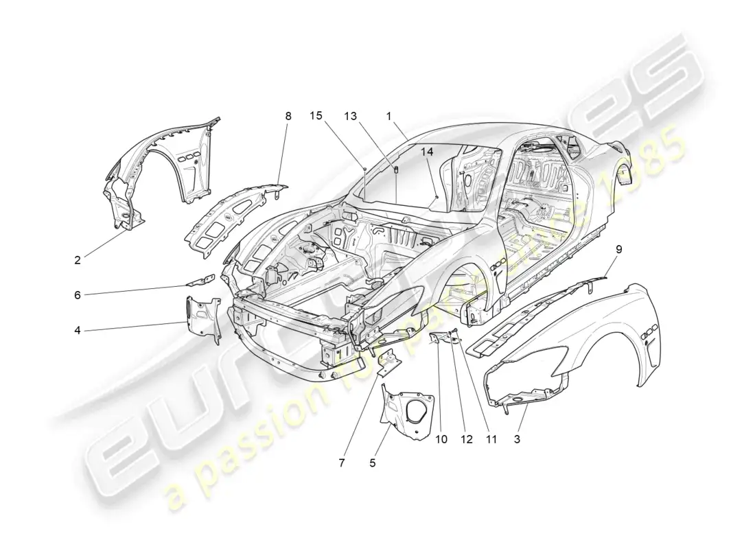 maserati granturismo mc stradale (2013) carrocería y paneles exteriores delanteros diagrama de piezas
