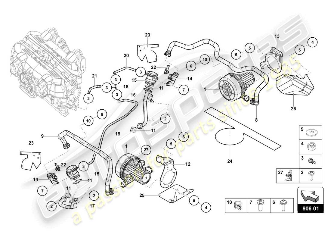 lamborghini 2014 (lp700-4 coupe) diagrama de piezas de la bomba de aire secundario
