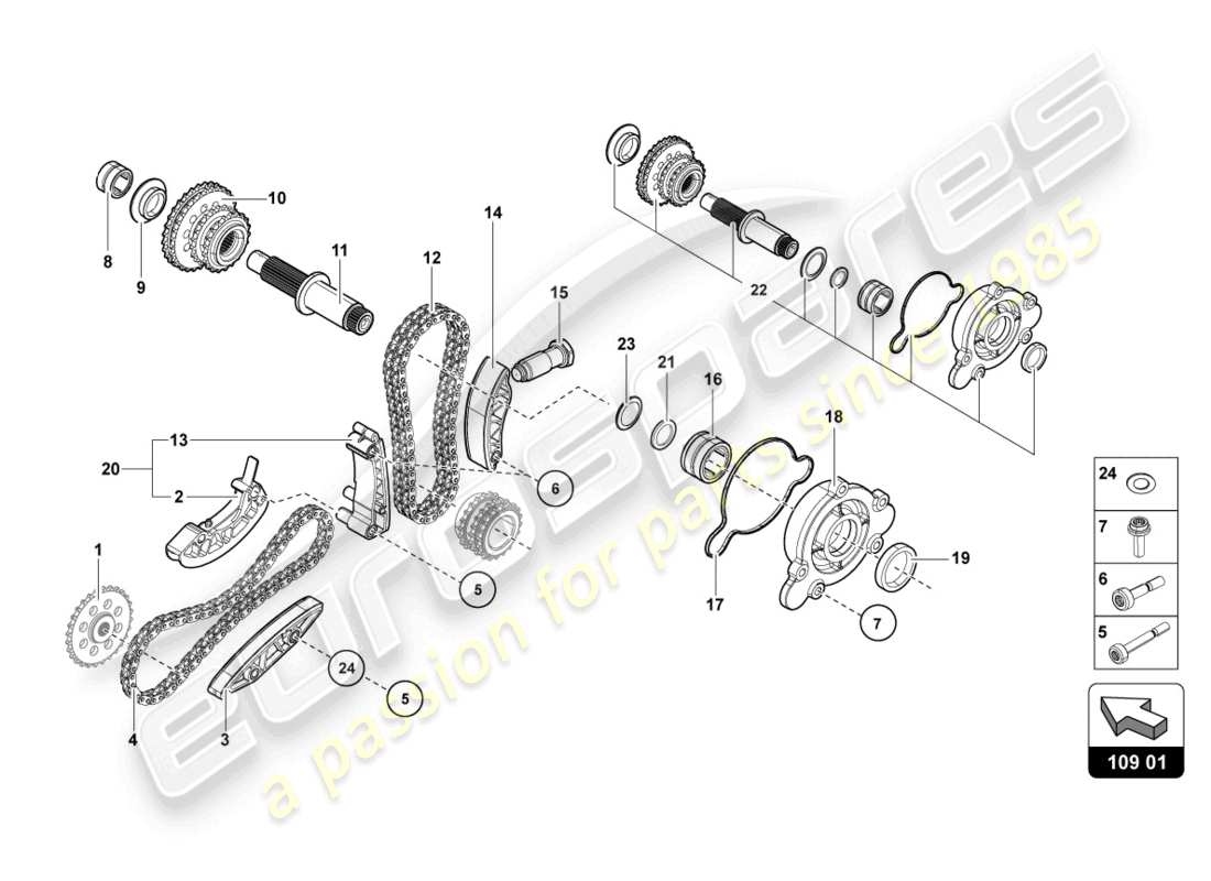 lamborghini 2014 (lp700-4 roadster) diagrama de piezas de la cadena de distribución