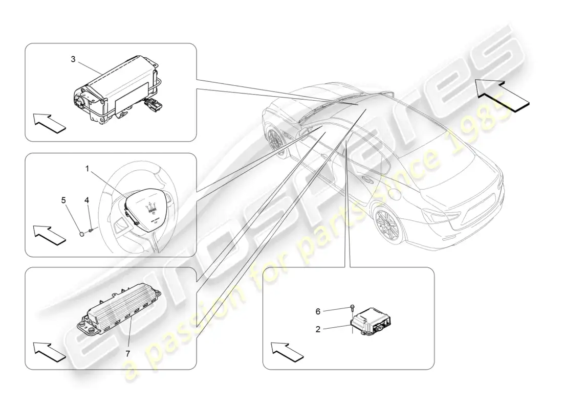 maserati ghibli (2015) sistema de airbag delantero diagrama de piezas
