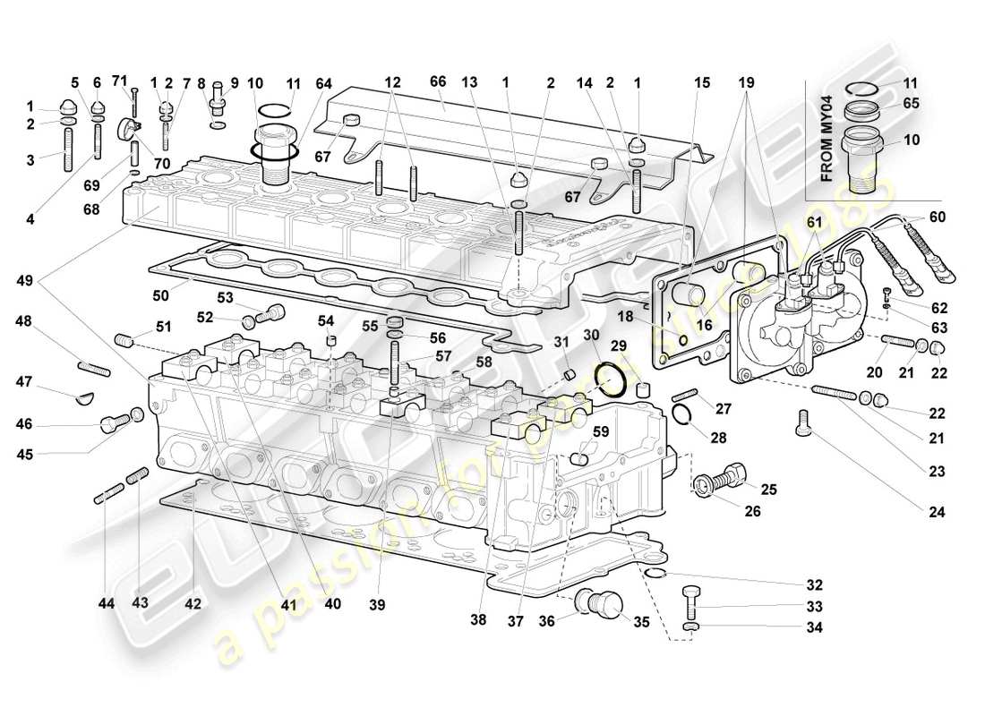 lamborghini murcielago coupe (2003) diagrama de piezas de la culata derecha