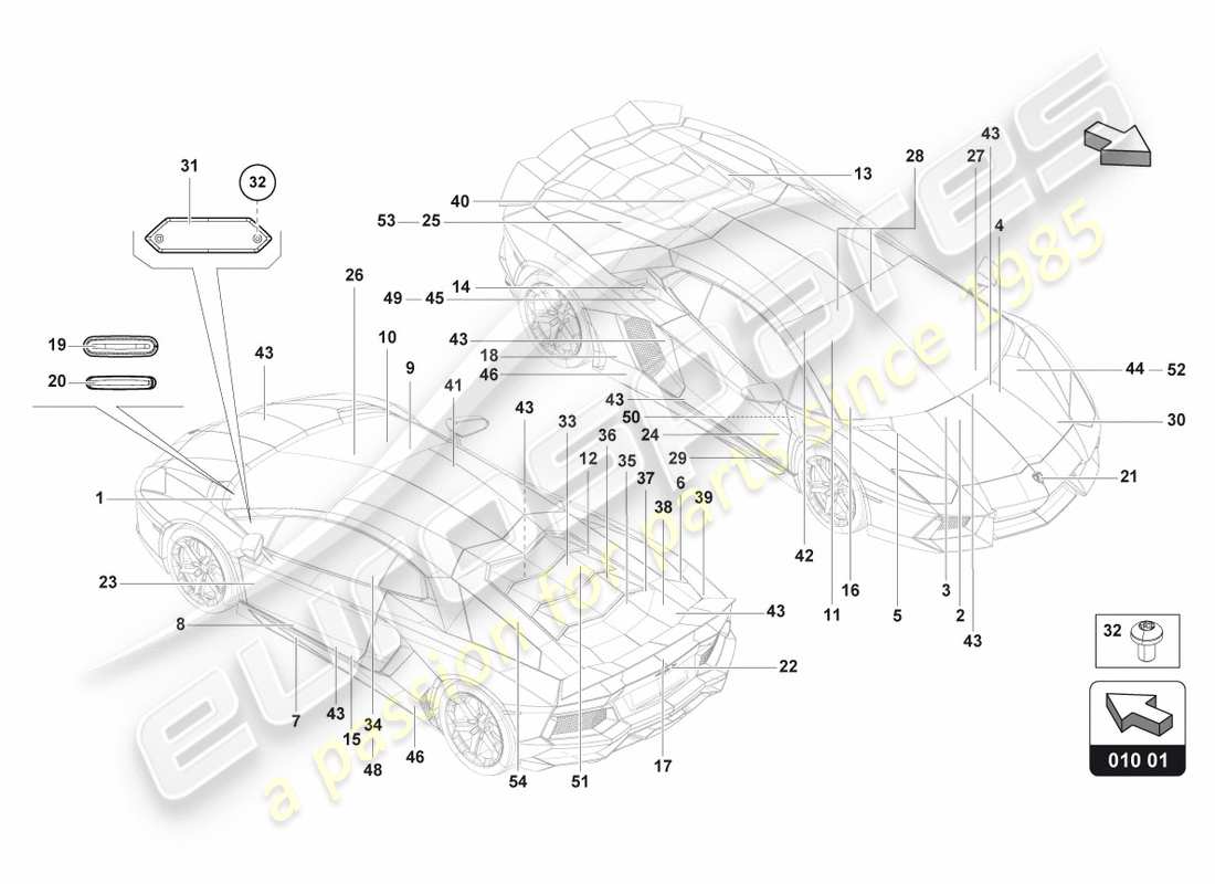 lamborghini centenario roadster (2017) placas tipo diagrama de piezas