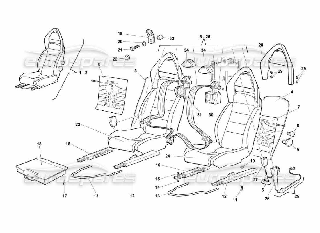 lamborghini murcielago lp670 diagrama de piezas de asientos y cinturones de seguridad