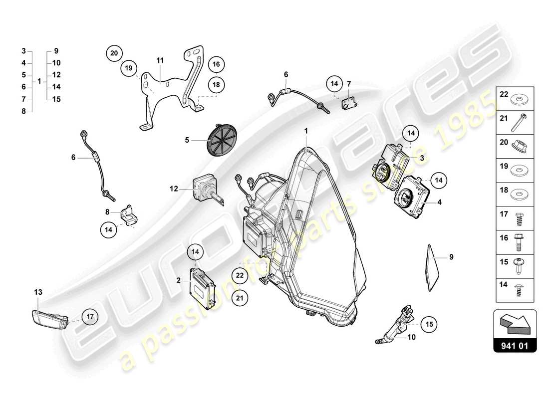 lamborghini 2013 (lp700-4 coupe) diagrama de piezas de faros