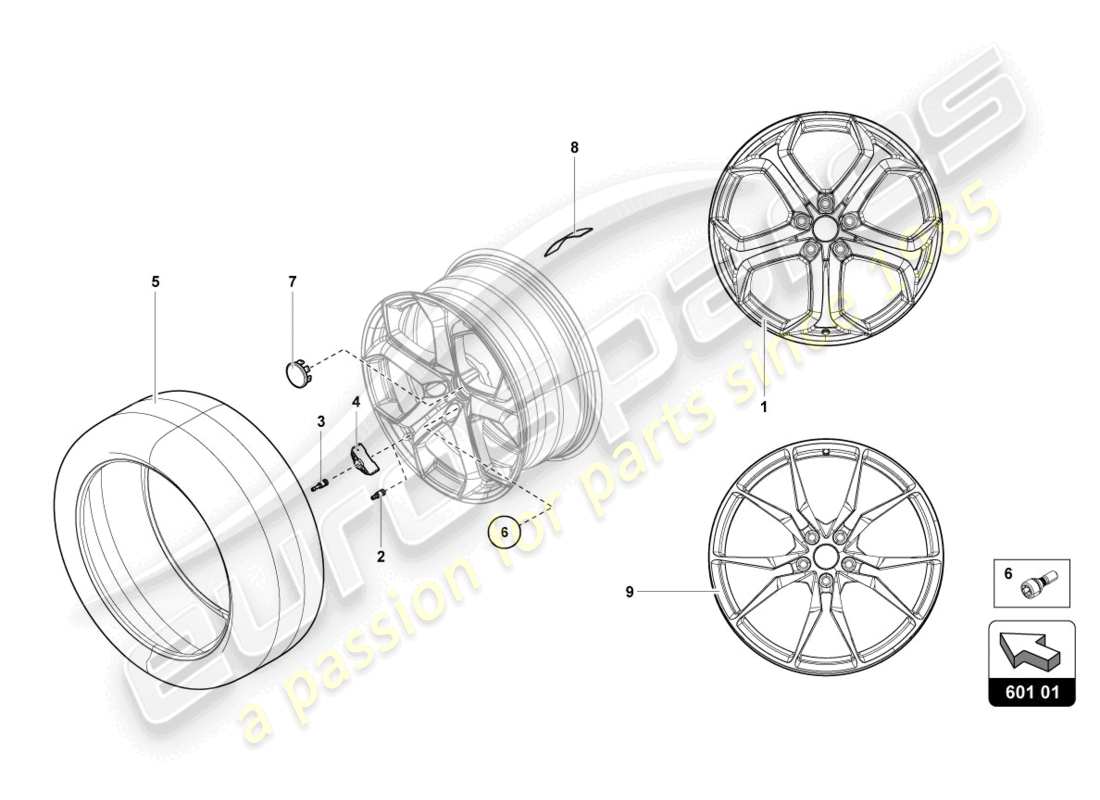 lamborghini 2014 (lp700-4 roadster) ruedas/neumáticos delanteros diagrama de piezas