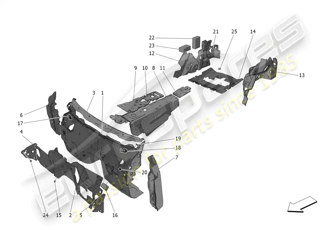 maserati grecale trofeo (2023) paneles insonorizadores en el interior del vehículo diagrama de piezas